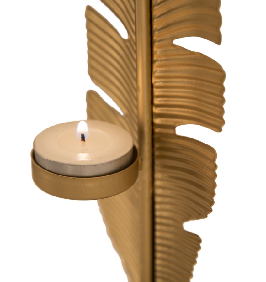 SCULTURA FOGLIA C/PORTA CANDELA GLAM - FERRETTI