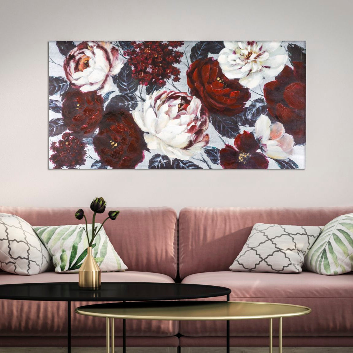 DIPINTO SU TELA WHITE/RED FLOWER DARKBACK - FERRETTI