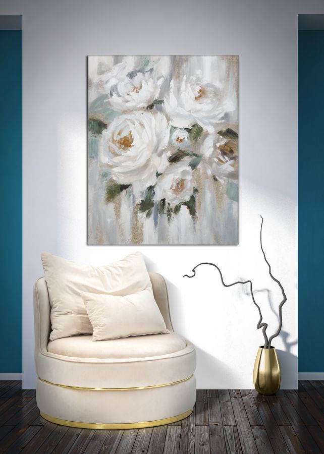 DIPINTO SU TELA CREM FLOWER - FERRETTI