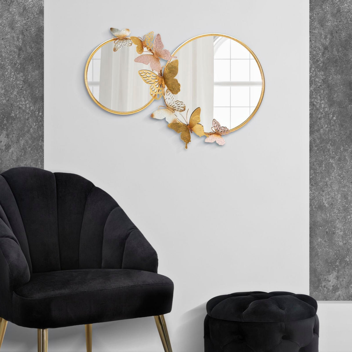 SPECCHIO DA MURO DOUBLE FARFALLE PINK - FERRETTI