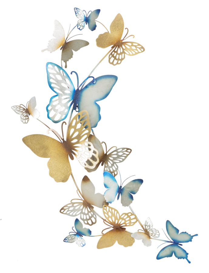 PANNELLO DA MURO BUTTERFLIES ORO/CELESTE C CM 59