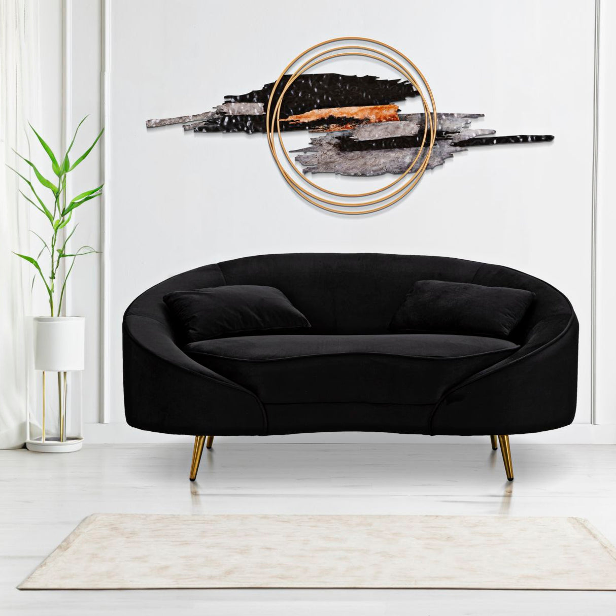 DIVANETTO 2 POSTI OSLO C/CUSCINI NERO - FERRETTI