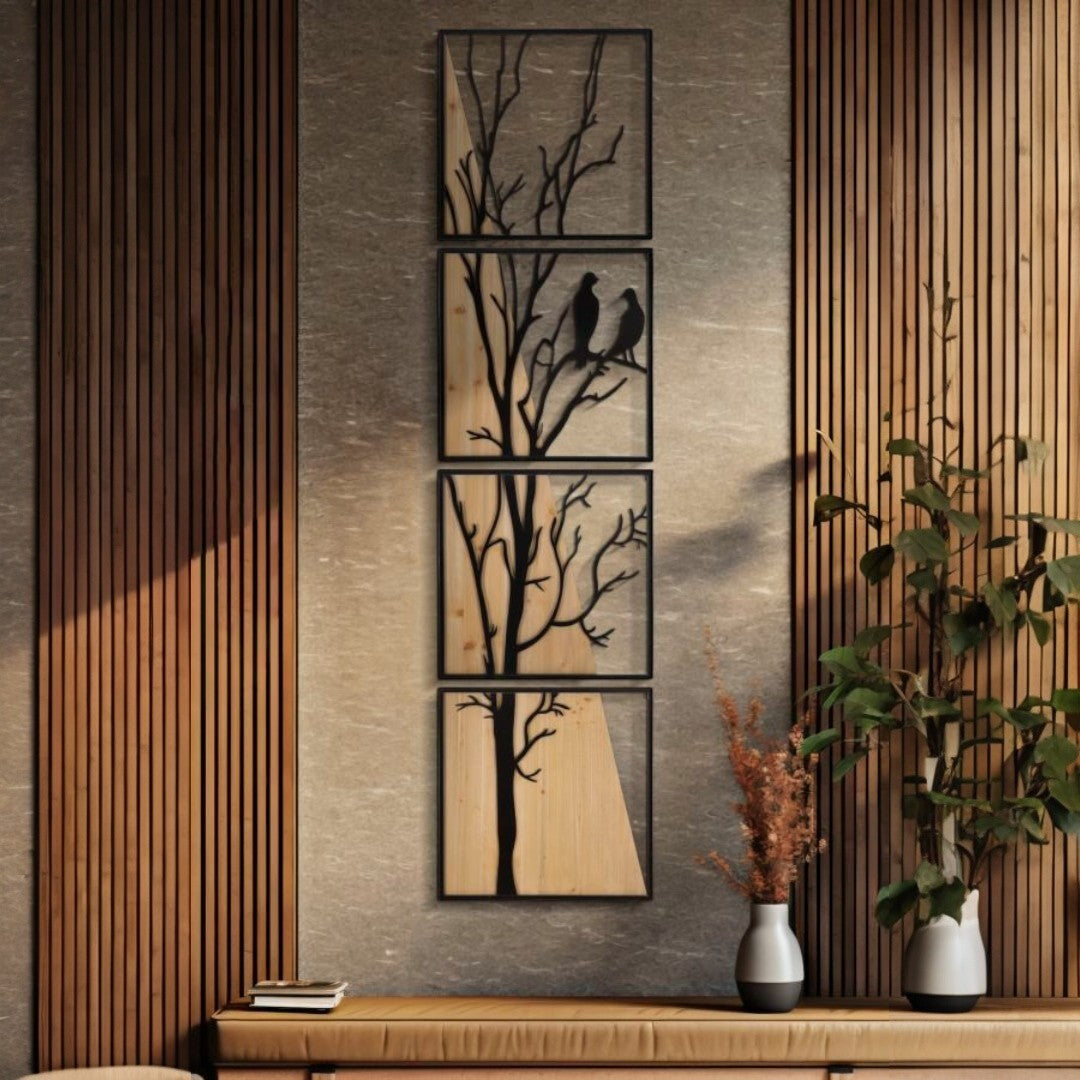 PANNELLO DA MURO BIRD FERRO E WOOD SET 4PZ - FERRETTI