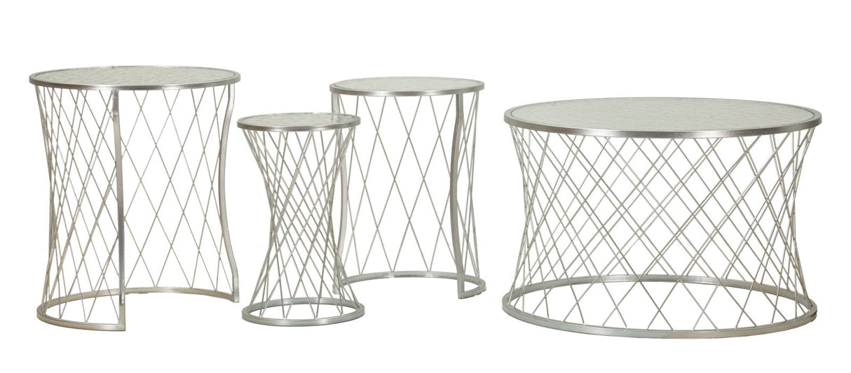 TAVOLINETTI NOAH SILVER SET 4 PZ CM Ø 70X45-47X54