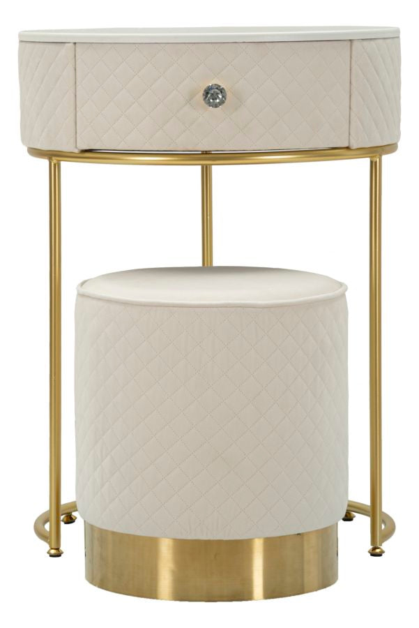 COMODINO/TOLETTA C/PUFF VELLIT CREMA CM Ø 52X70 - Ø 36X39