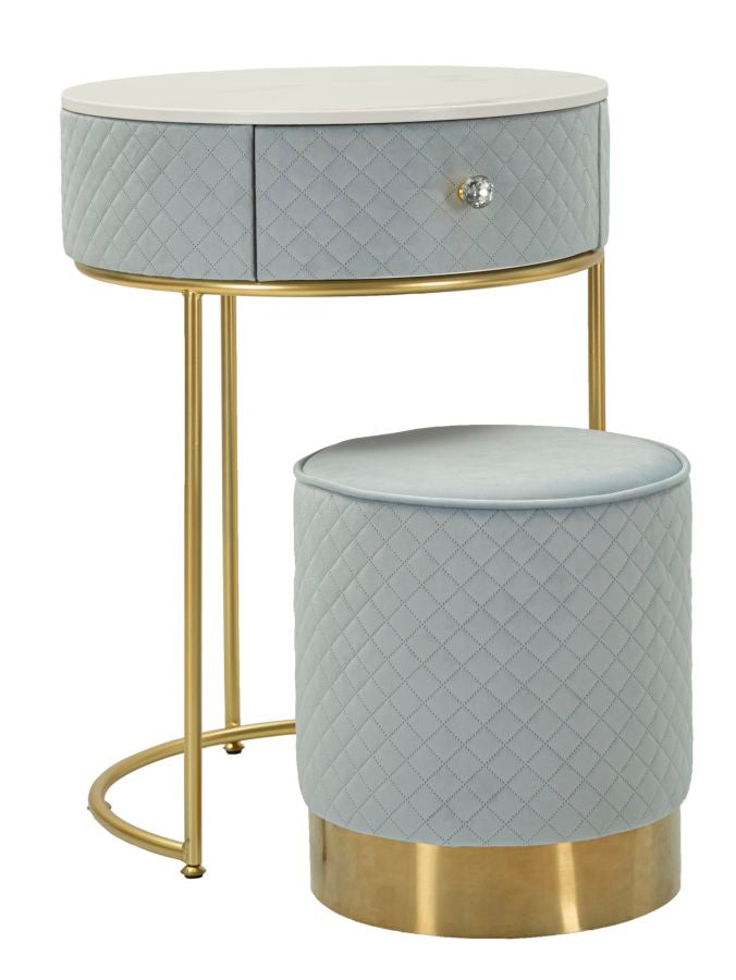 COMODINO/TOLETTA C/PUFF VELLIT CELESTE - FERRETTI