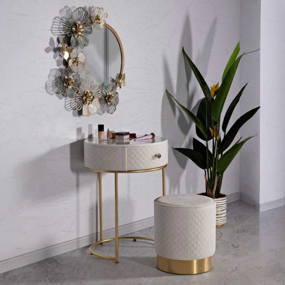 COMODINO/TOLETTA C/PUFF VELLIT CREMA - FERRETTI