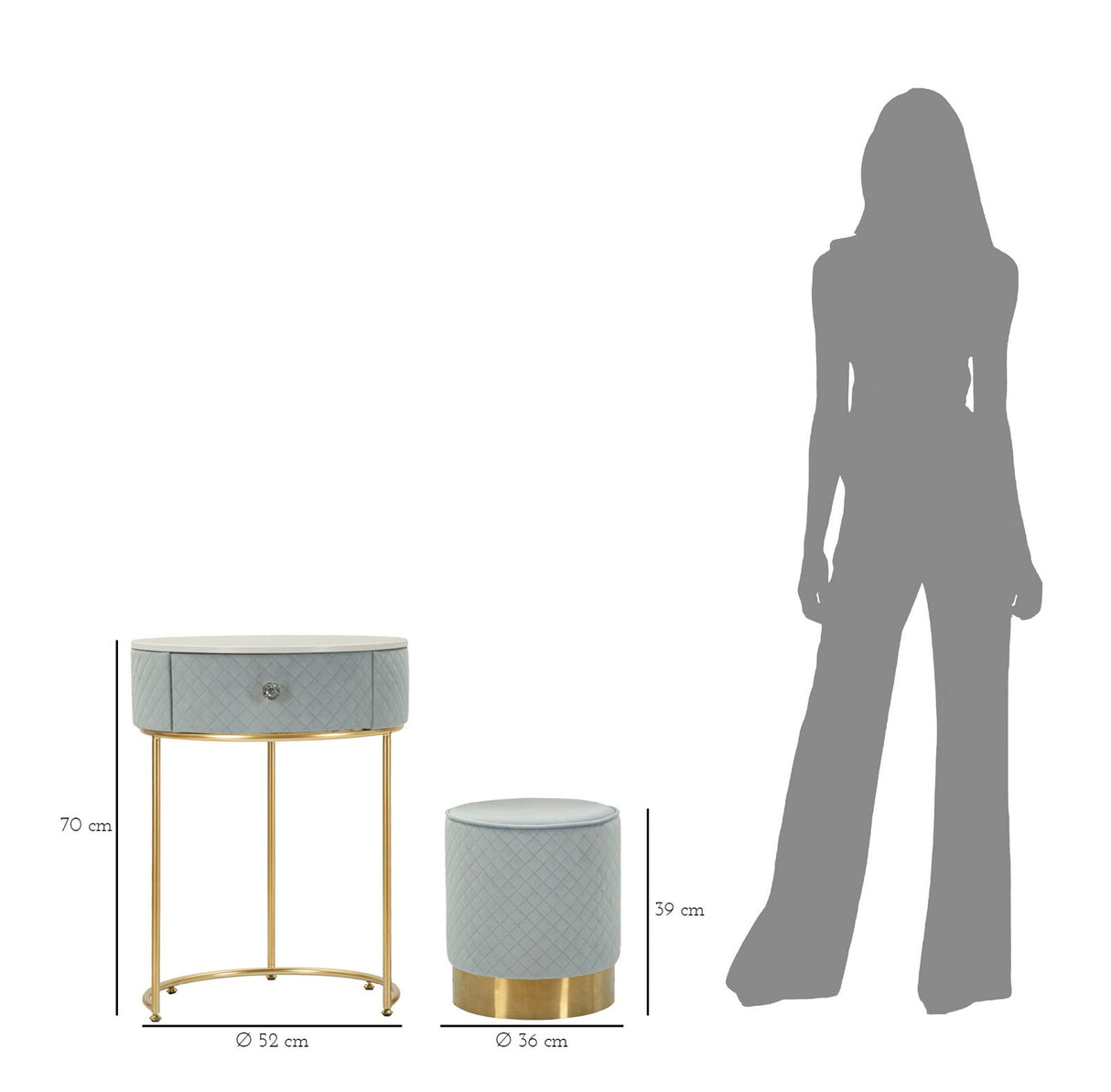 COMODINO/TOLETTA C/PUFF VELLIT CELESTE - FERRETTI