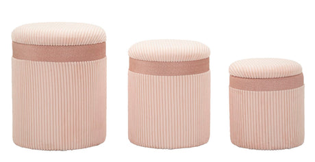 PUFF C/CONTENITORE CORTINA ROSA SET 3 PZ CM Ø 40