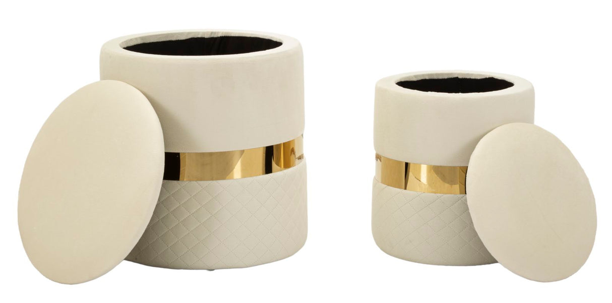 PUFF C/CONTENITORE SHEFFILD CREMA SET 2 PZ - FERRETTI