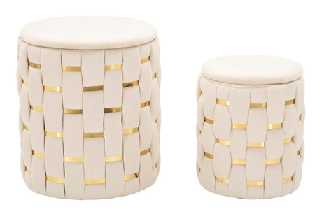 PUFF C/CONTENITORE SHANTY CREMA SET 2 PZ CM Ø 37X42-28X35