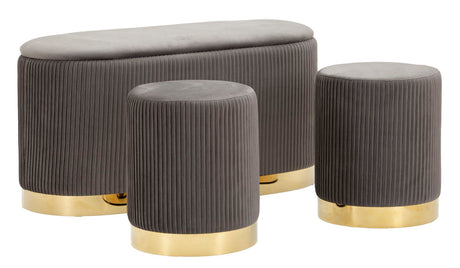 PANCA C/CONTENITORE E SGABELLI SHOPY GRIGIA SET 3 PZ CM 80X37X42-29X35