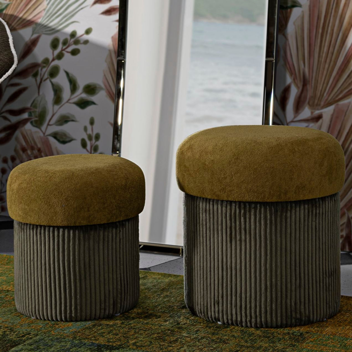 PUFF C/CONTENITORE ASPEN VERDE SET 2 PZ - FERRETTI