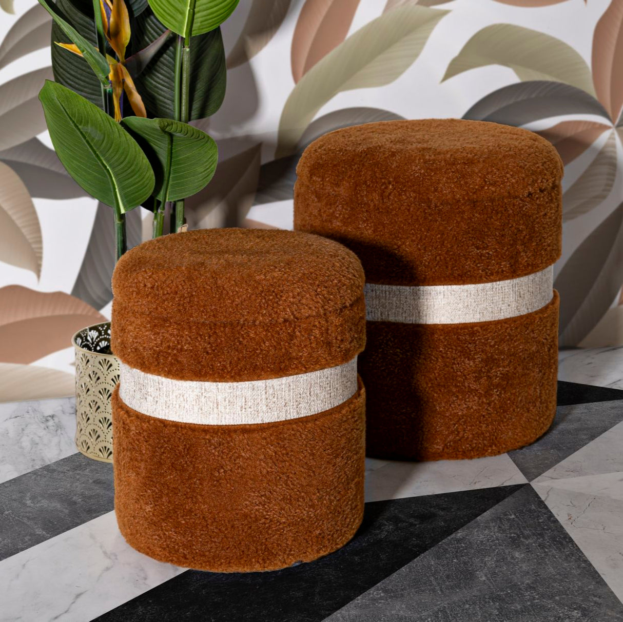 PUFF C/CONTENITORE SAINT-MORITZ MARRONE SET 2 PZ - FERRETTI