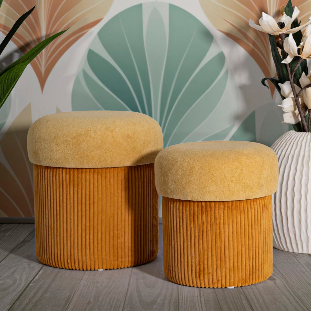 PUFF C/CONTENITORE ASPEN SENAPE SET 2 PZ - FERRETTI