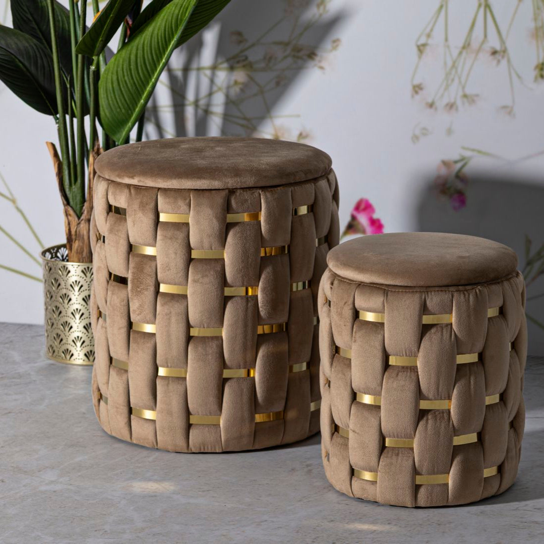 PUFF C/CONTENITORE SHANTY ORO SET 2 PZ - FERRETTI