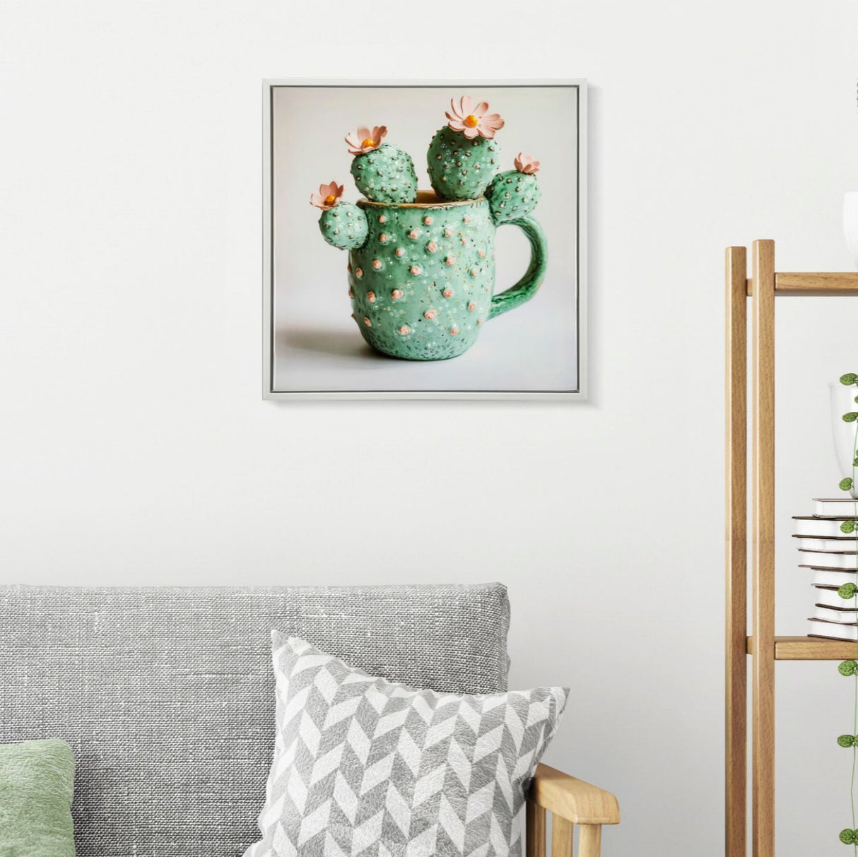 STAMPA SU TELA LACCATA C/CORNICE VASETTO CACTUS -C- FERRETTI