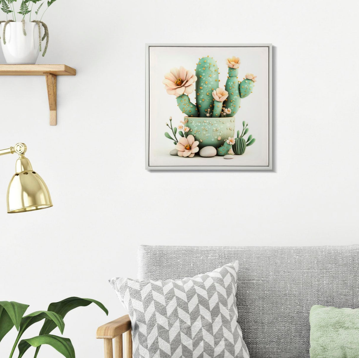 STAMPA SU TELA LACCATA C/CORNICE VASETTO CACTUS -D- FERRETTI