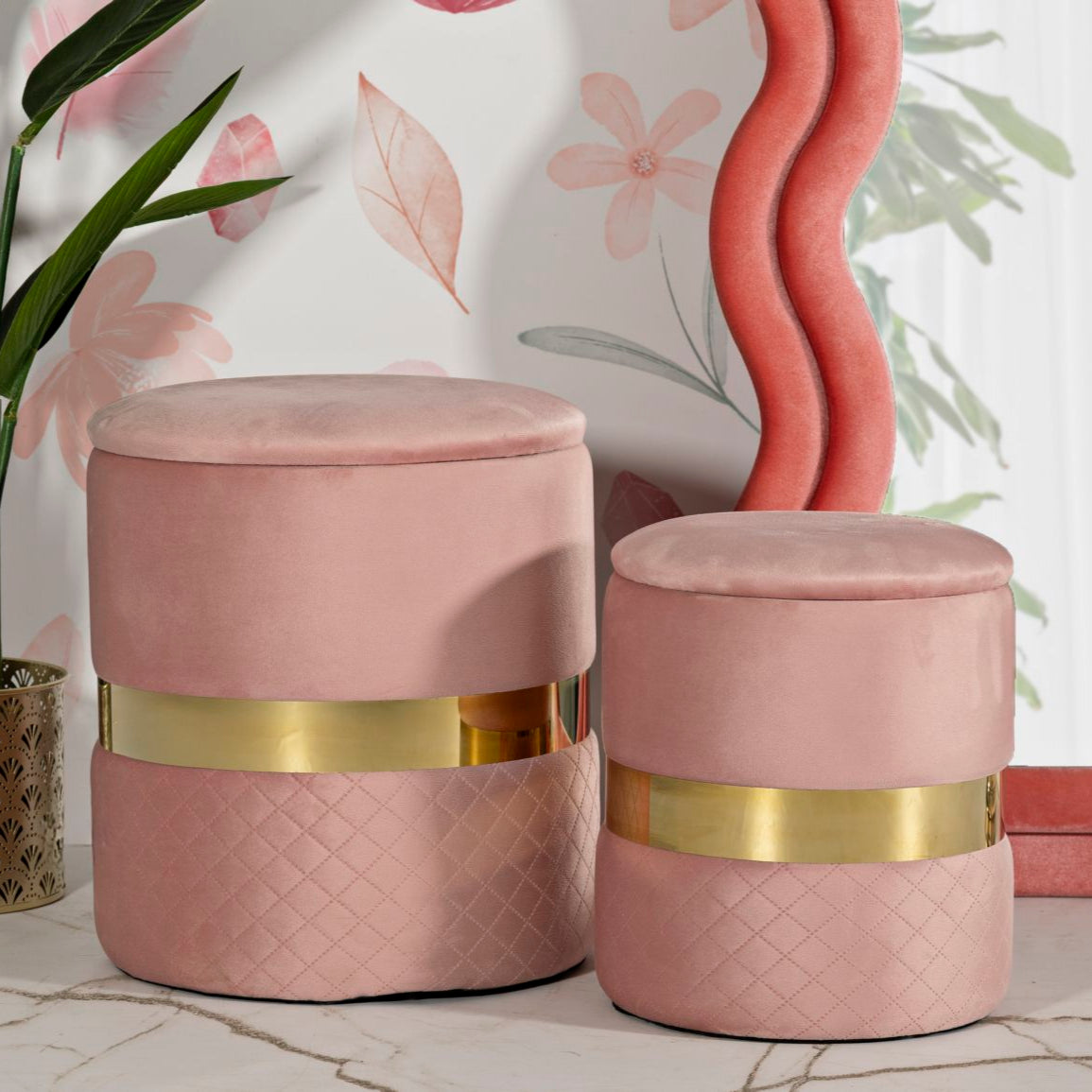 PUFF C/CONTENITORE SHEFFILD ROSA SET 2 PZ - FERRETTI