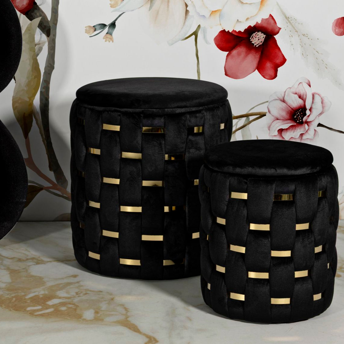 PUFF C/CONTENITORE SHANTY NERO SET 2 PZ - FERRETTI