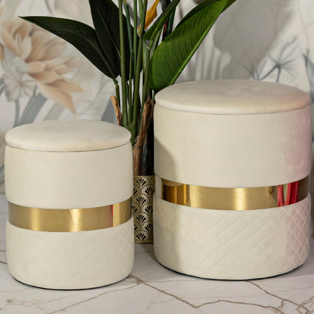 PUFF C/CONTENITORE SHEFFILD CREMA SET 2 PZ - FERRETTI