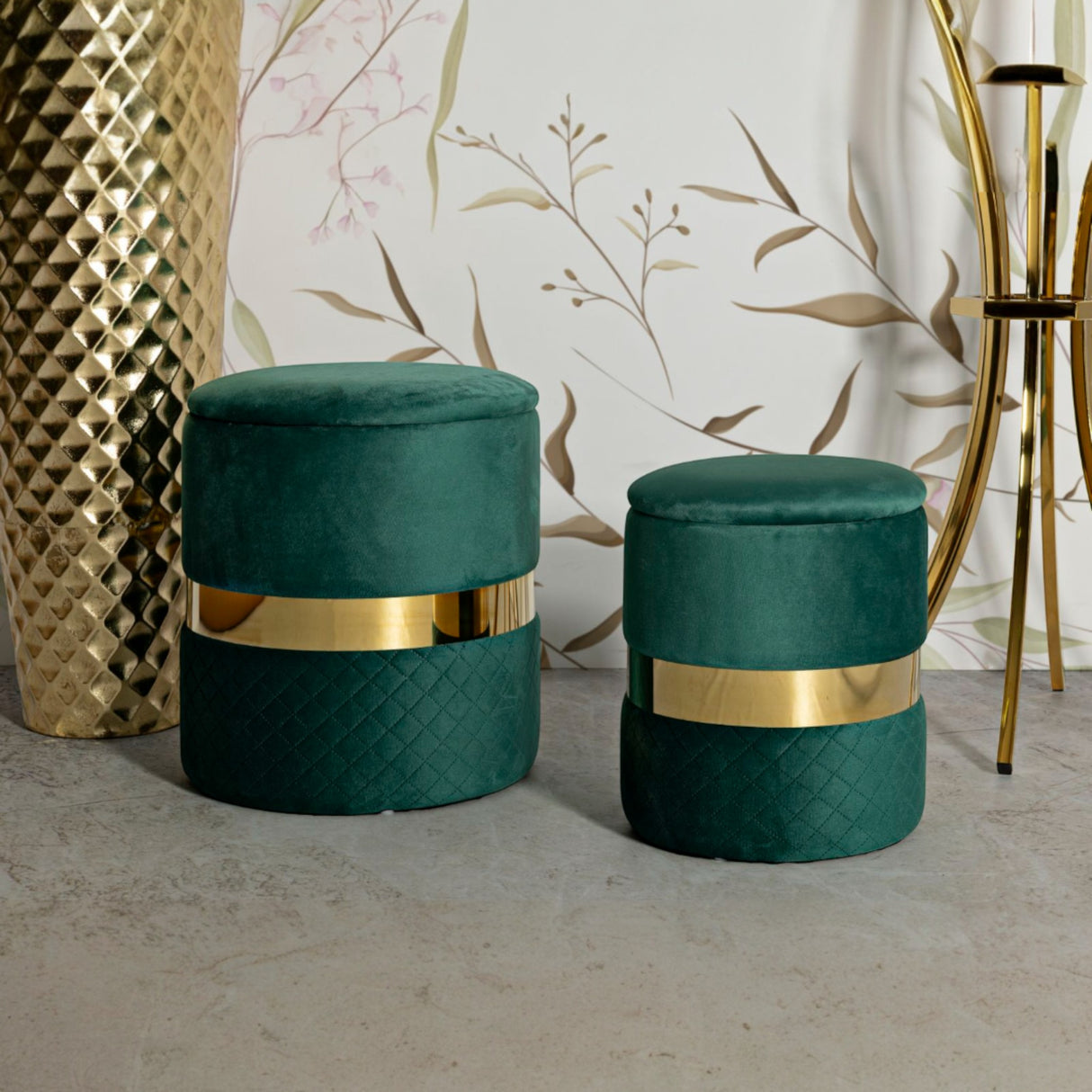 PUFF C/CONTENITORE SHEFFILD VERDE SET 2 PZ - FERRETTI