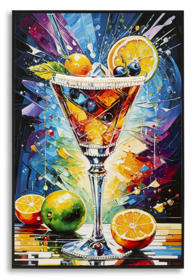 STAMPA DECORATA SU TELA LACCATA C/CORNICE COCKTAIL -A- CM 62X3