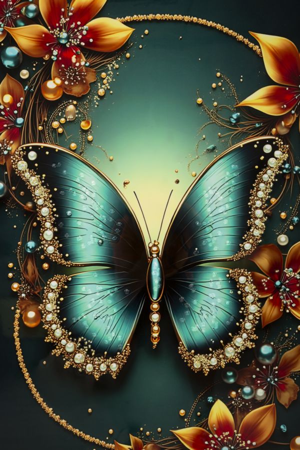 STAMPA DECORATA SU TELA LACCATA C/CORNICE BUTTERLY -A- FERRETTI