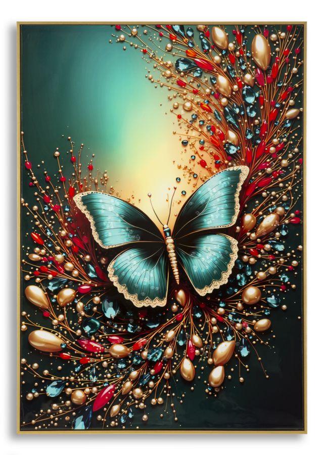 STAMPA DECORATA SU TELA LACCATA C/CORNICE BUTTERLY -B- CM 70X4X100