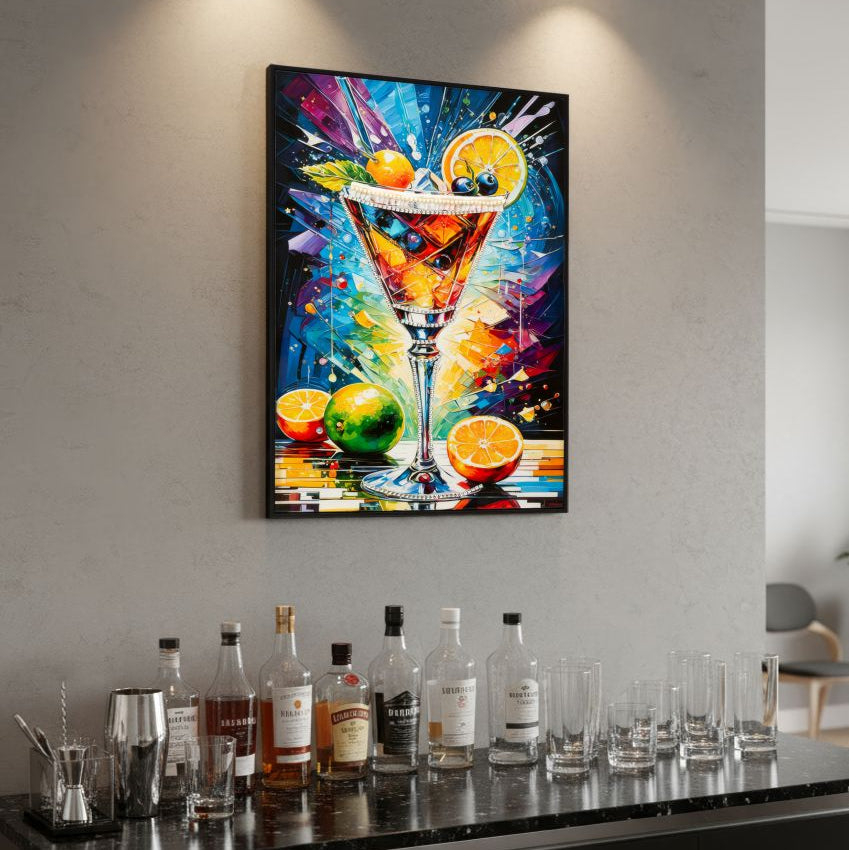 STAMPA DECORATA SU TELA LACCATA C/CORNICE COCKTAIL -A- FERRETTI