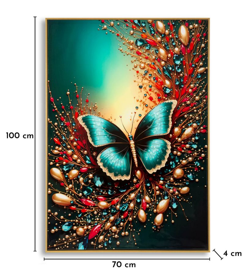 STAMPA DECORATA SU TELA LACCATA C/CORNICE BUTTERLY -B- FERRETTI