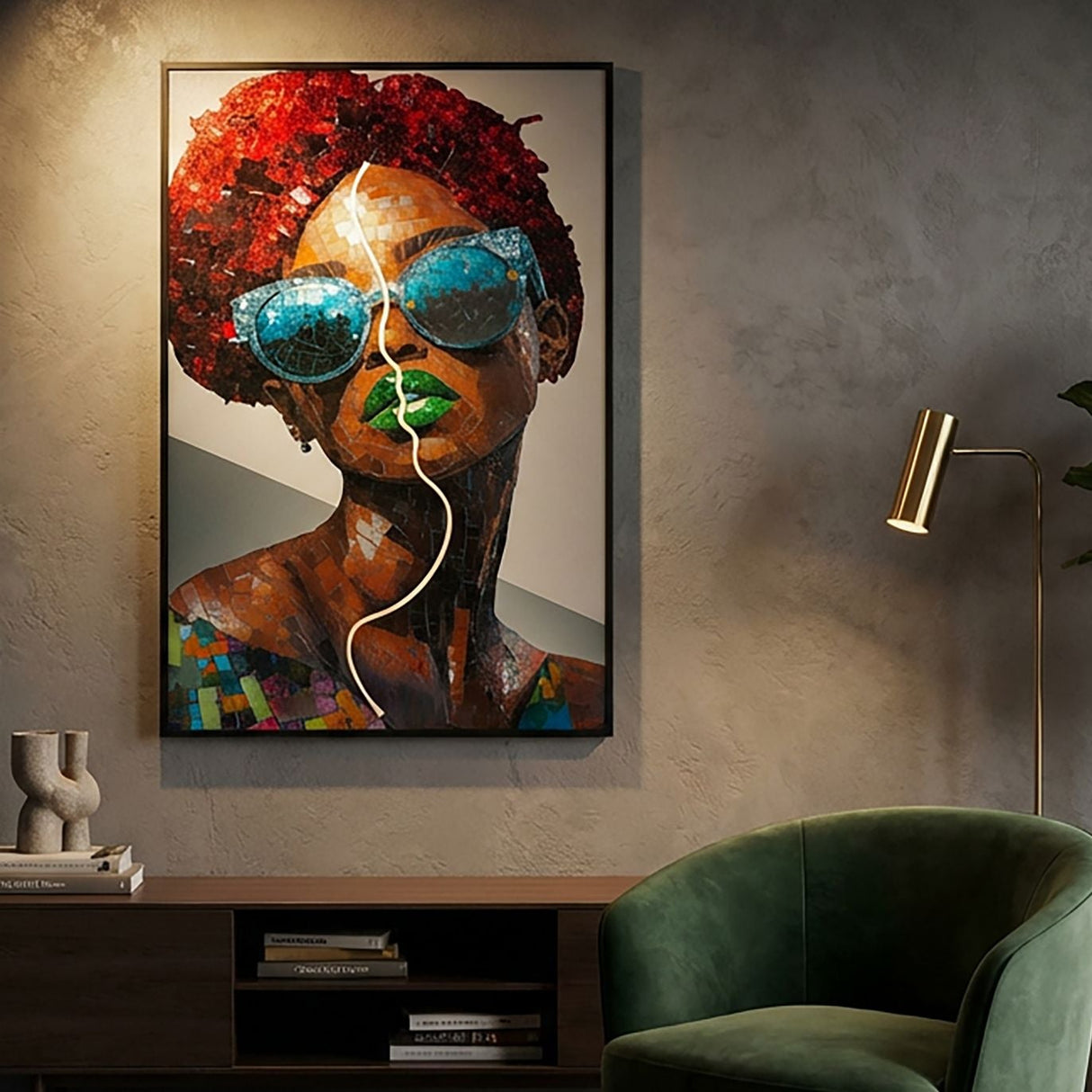 STAMPA C/LED SU TELA AFRO (APPLICAZIONE 3D ACRILICO) - FERRETTI