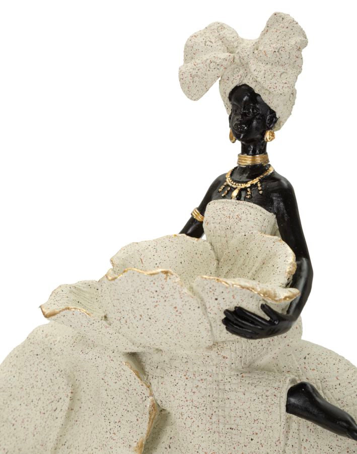 Scultura Etnica Donna Africana Su Elefante 50X16X34cm - Ferretti