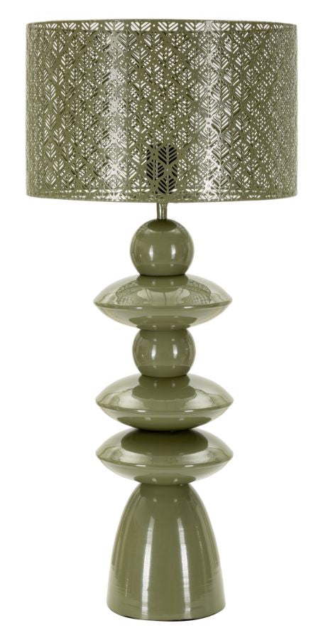 Lampada Da Tavolo In Metallo Con Paralume Intagliato Cm Ø 33X71