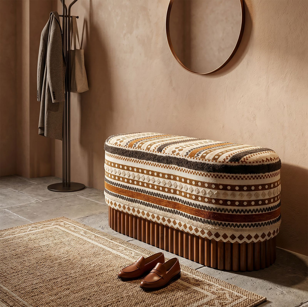 Panca Contenitore Ovale Etnica Multicolor - Ferretti