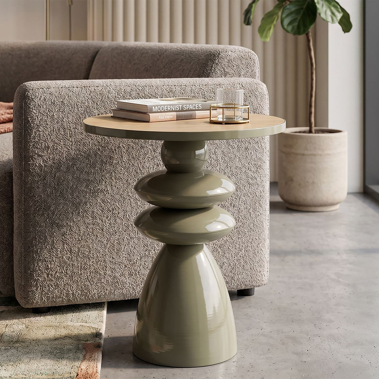 Tavolinetto In Metallo Con Piano In Legno Ø 45,5X49cm - Ferretti