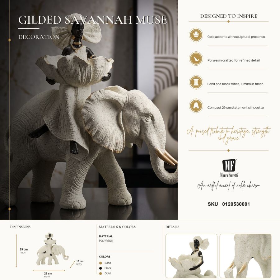 Scultura Etnica Donna Africana Su Elefante 29X13X29cm - Ferretti