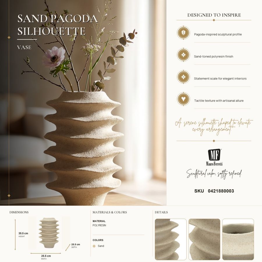 Vaso Stile Japandi Con Motivo A Fasce Ondulate Ø 25,5X37cm - Ferretti