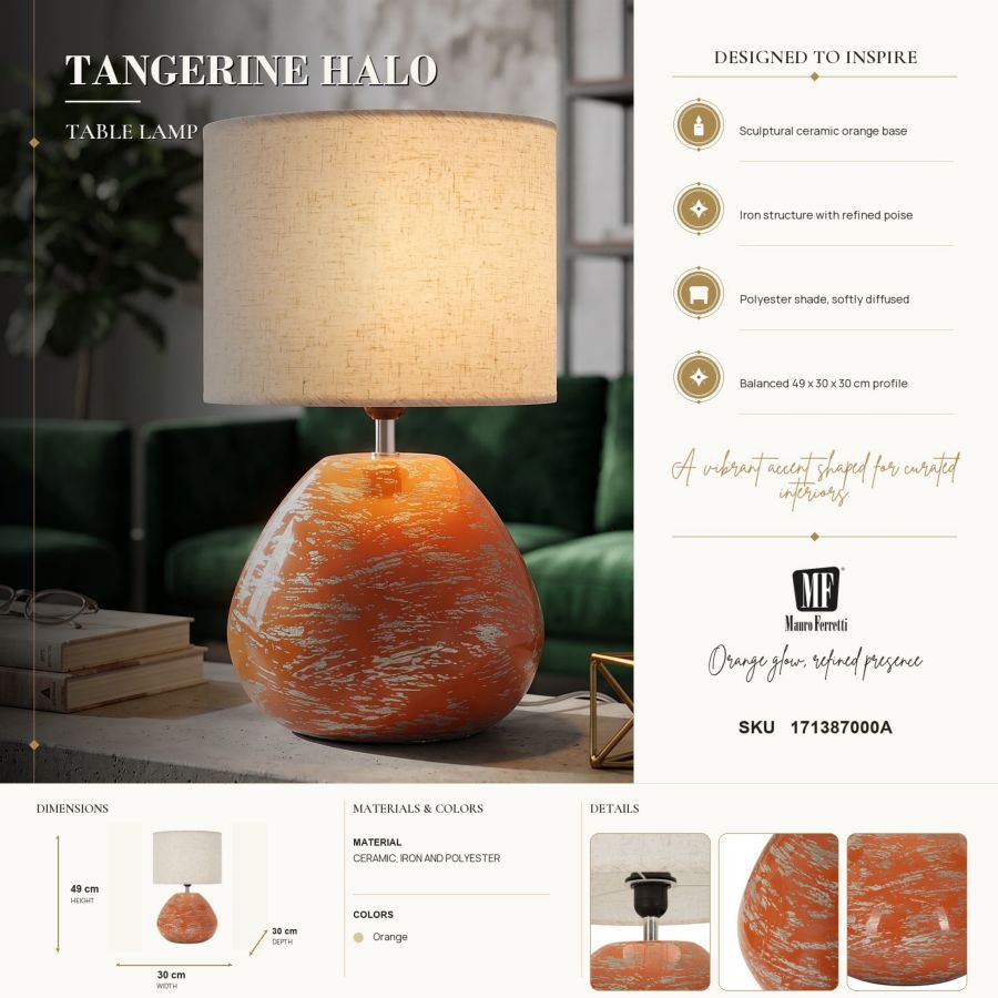Lampada Da Tavolo Arancione Stile Contemporaneo 30X49cm - Ferretti