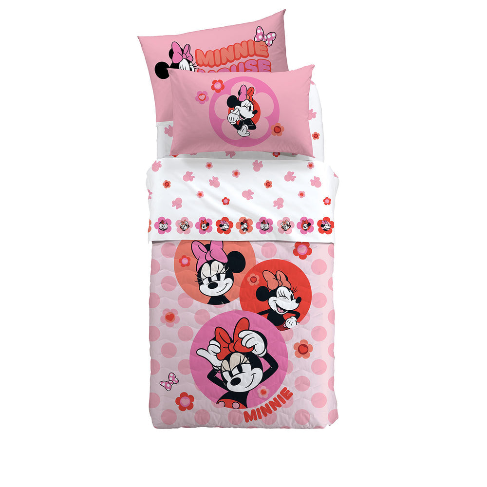 Completo Lenzuola Singolo Minnie Flowers 100% Cotone - Caleffi