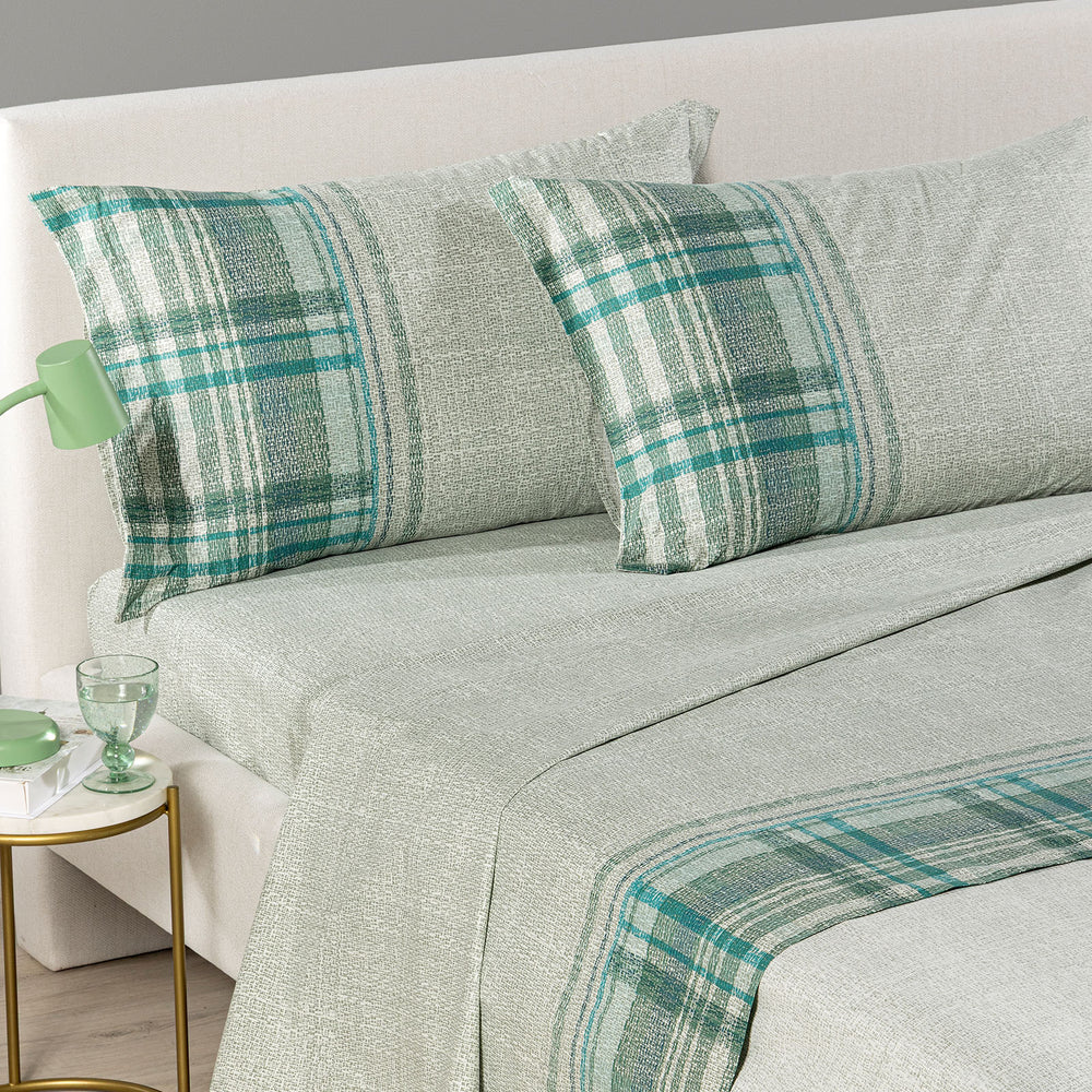 Completo Lenzuola Matrimoniale Cottage Giada 100% Cotone - Caleffi