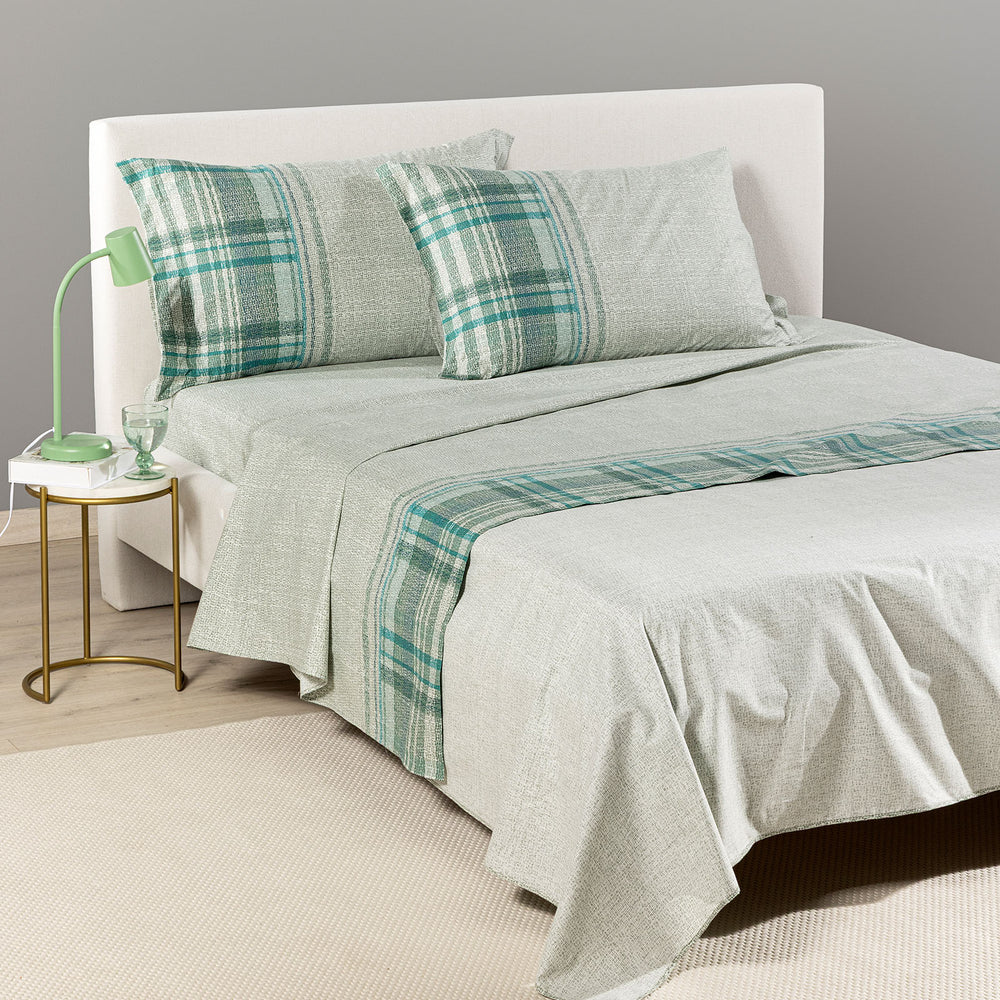Completo Lenzuola Matrimoniale Cottage Giada 100% Cotone - Caleffi