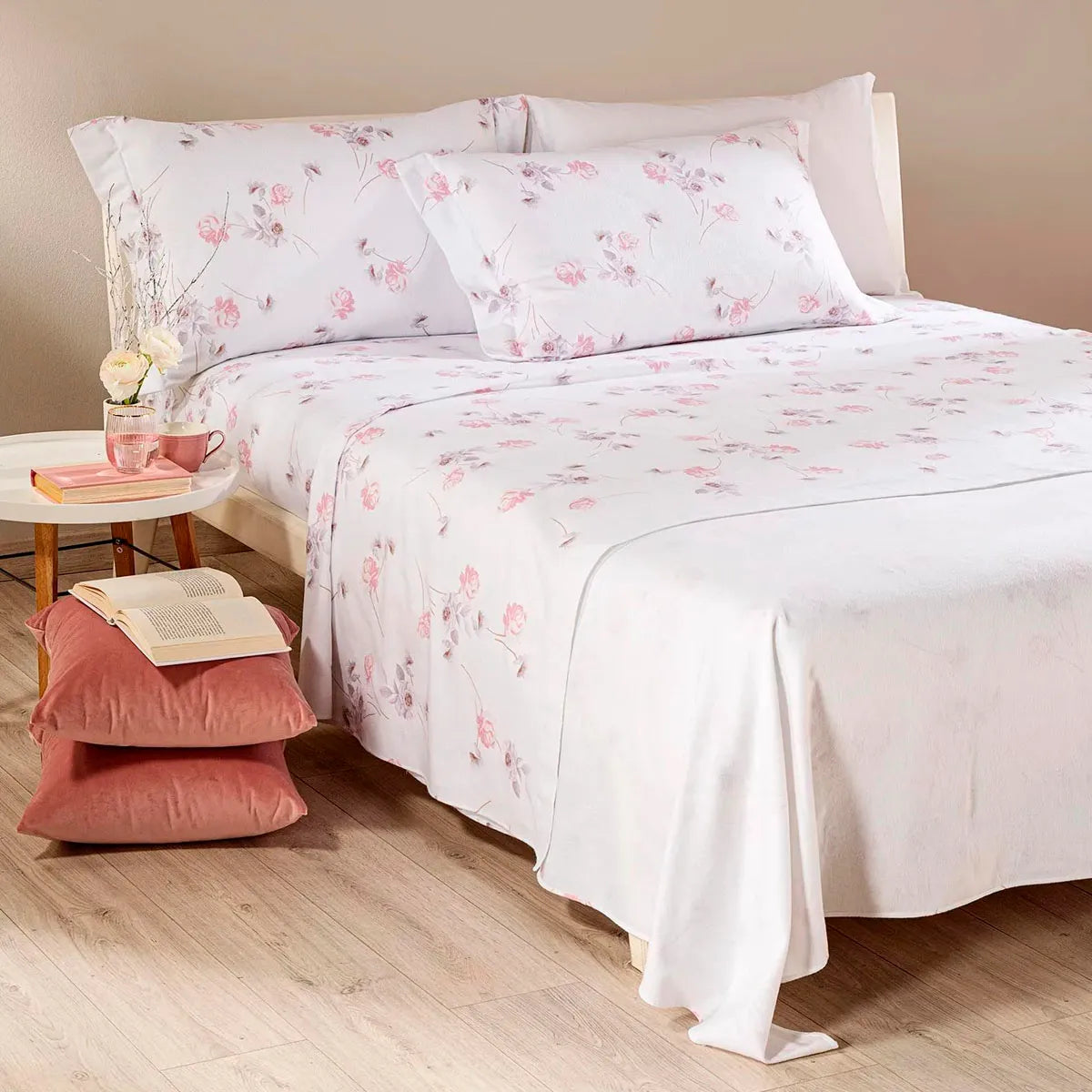 Completo Lenzuola Matrimoniale FLORES in Flanella By Caleffi