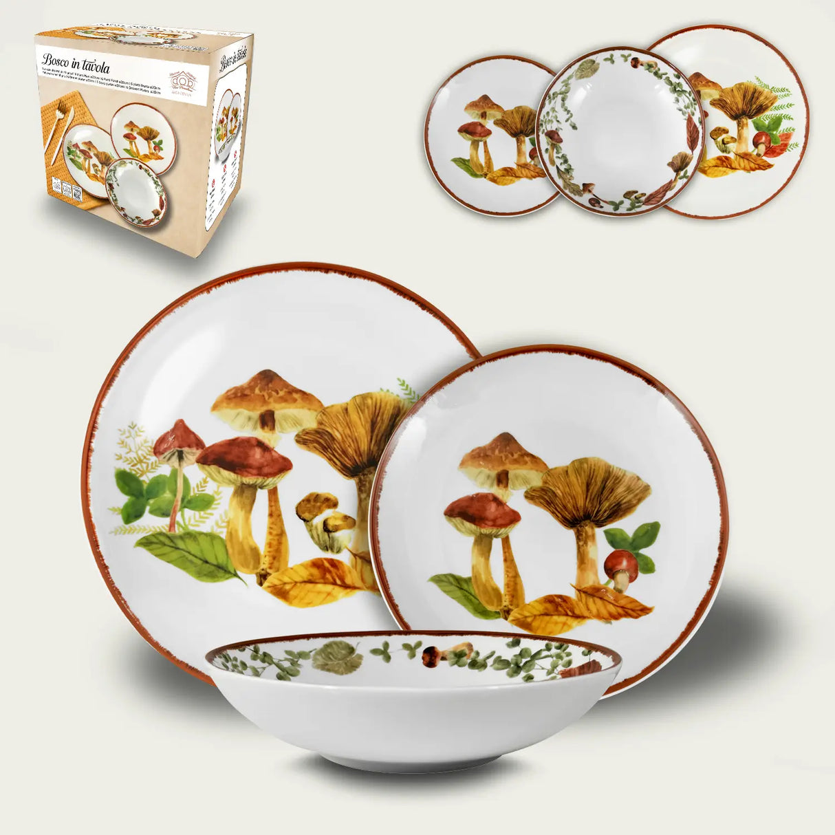 Set 18 Piatti Bosco In Tavola In Porcellana- Arca