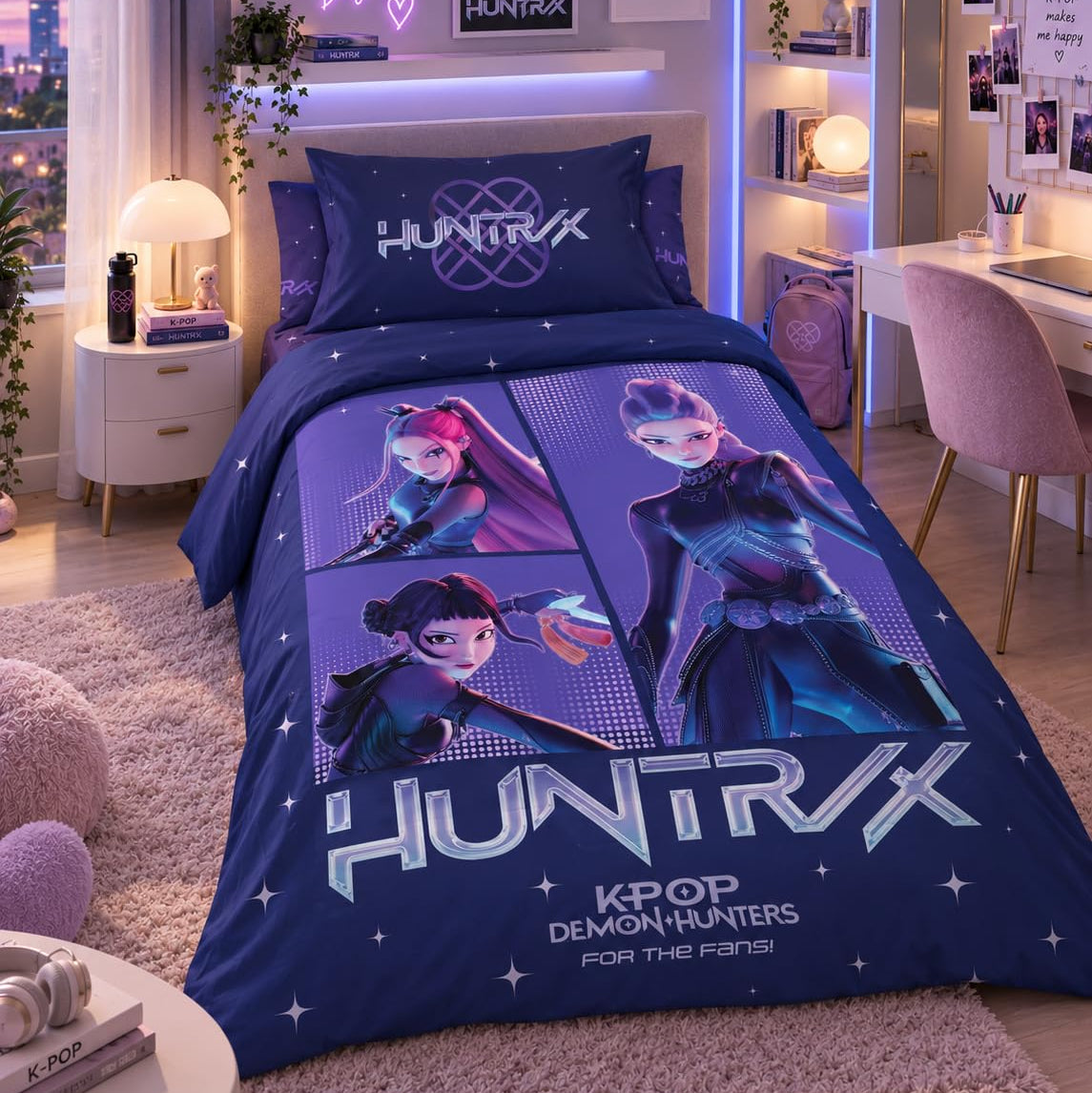 Completo Lenzuola Singolo e Una Piazza e Mezza K-Pop Demon Hunters Netflix Viola - Hermet