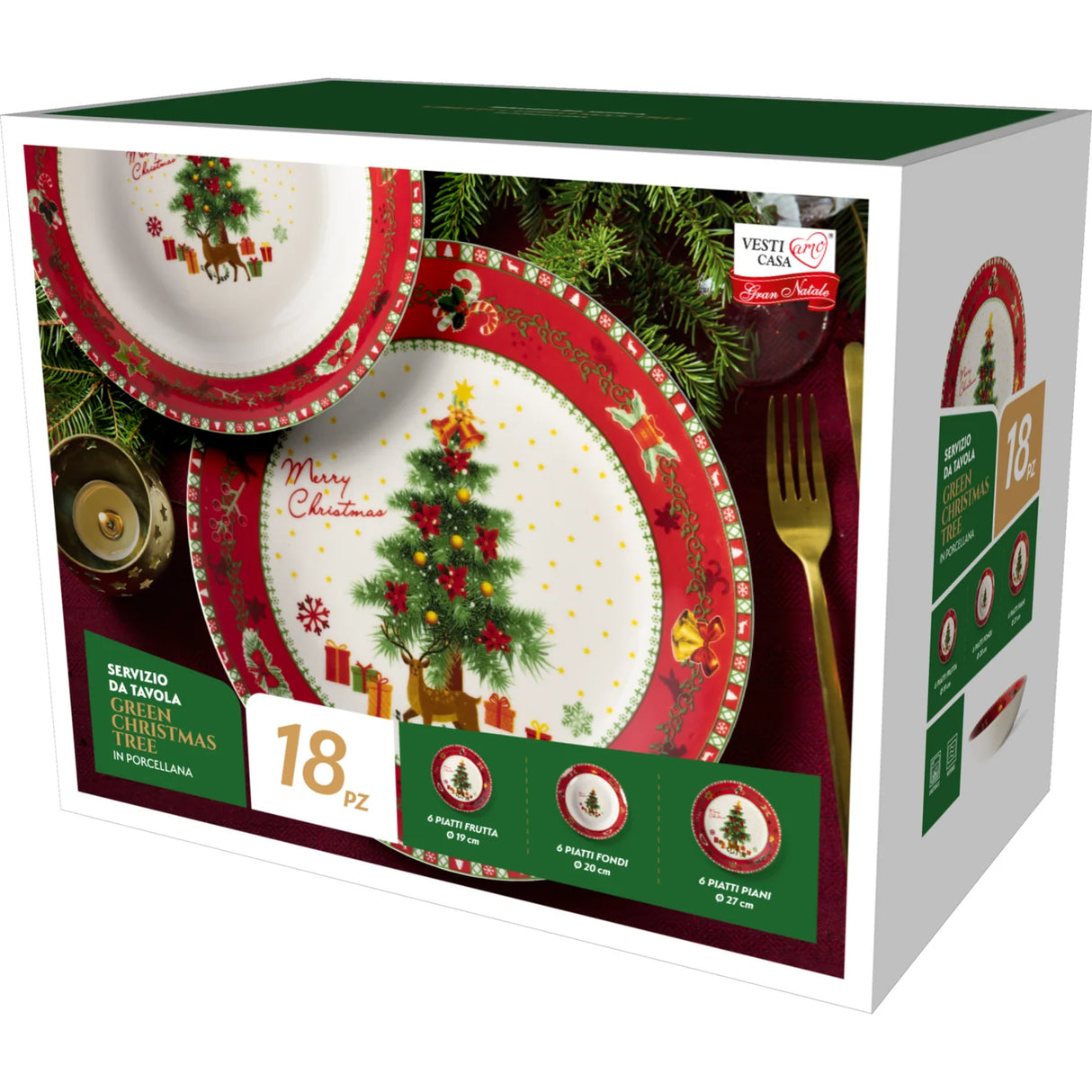 Servizio Piatti x6 Persone GREEN CHRISTMAS by Gusto Casa