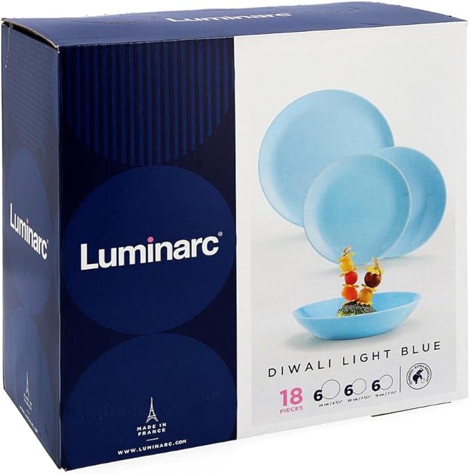 Servizio Tavola 18 Pezzi DIWALI BLU in vetro opale temperato by Luminarc
