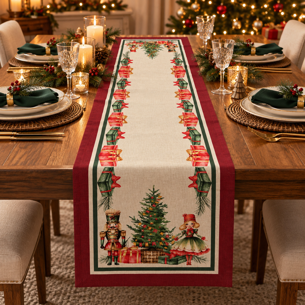 Runner da Tavola Natalizio Fantasia Noel 45x150 cm 100% Cotone - Linea Oro