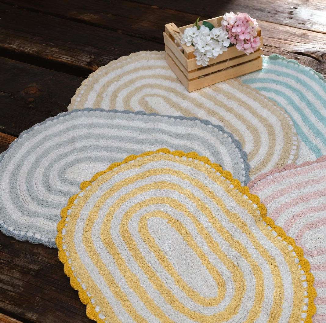 Tappeto Bagno All Around Ovale Righe con Merletto Atelier 17 in Cotone 50x80 cm – 5 Colori