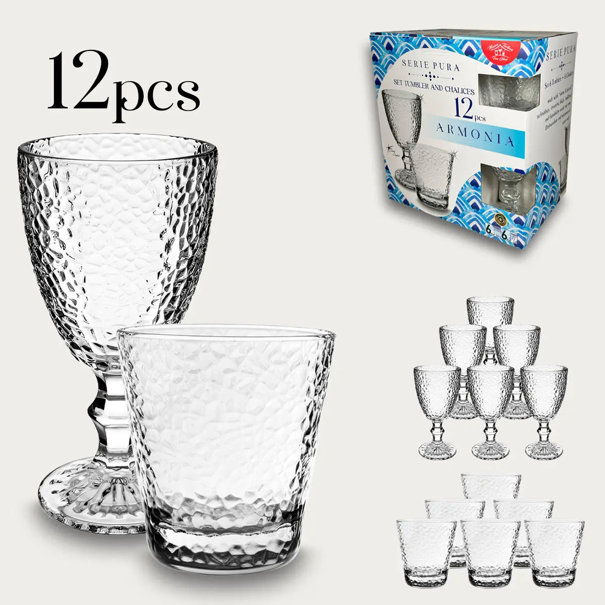 Set 12 Bicchieri Armonia Serie Pura In Vetro by Arca